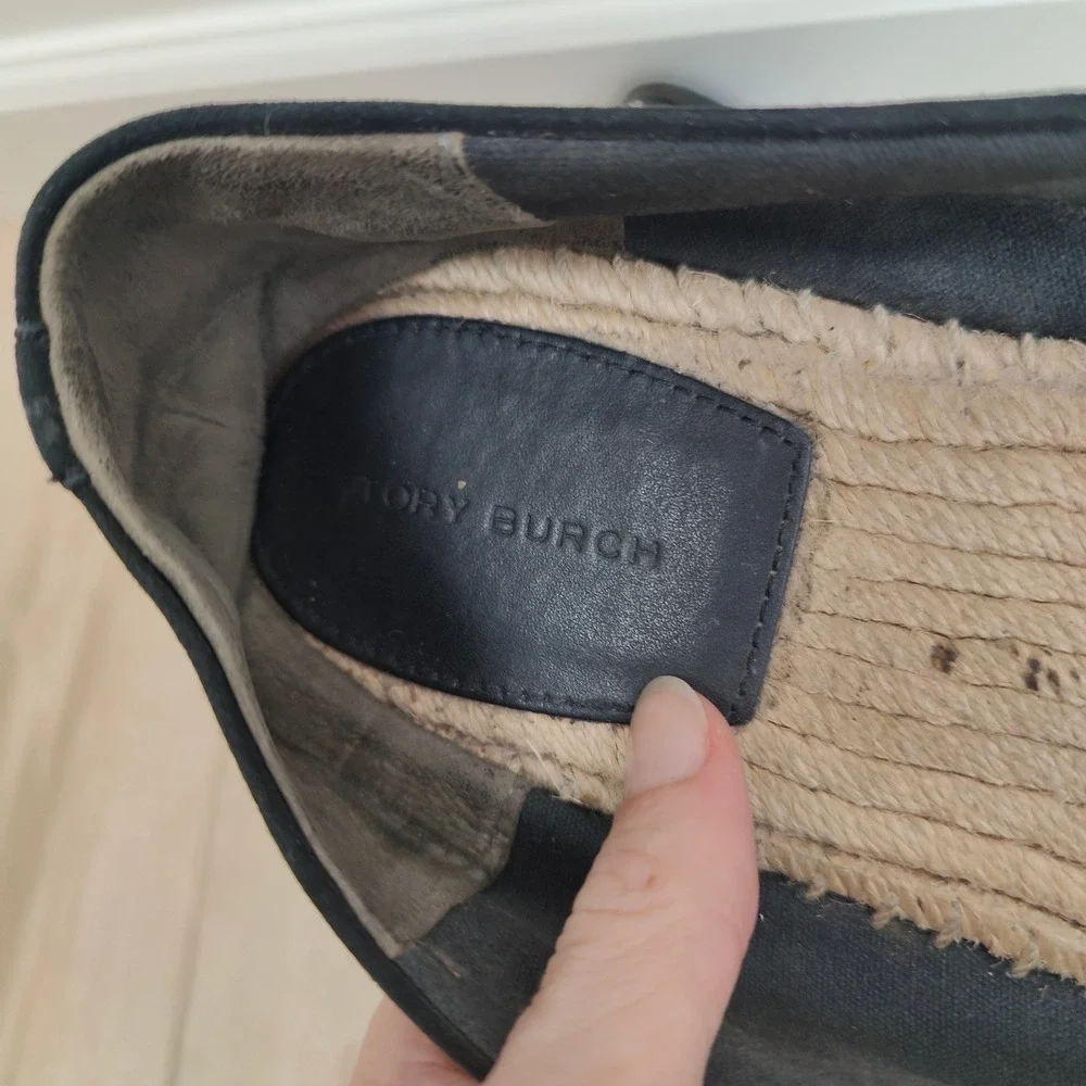 Tory Burch Embellished Jeweled Espadrille Flats Womens 11 Black Diamond‎ Suede